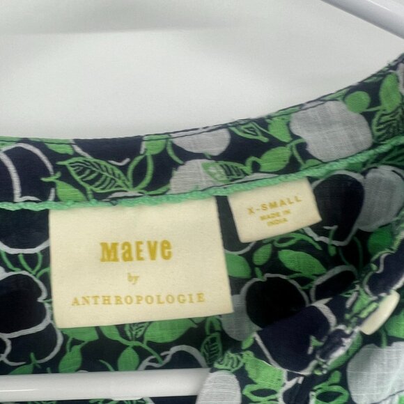 Maeve by Anthropologie Whimsy Button Down Green Black Blouse Women's XS - Picture 3 of 4